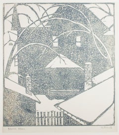 'The Pines' & 'Snow Fall' Landscape Linoleum Block Print signed by George Raab