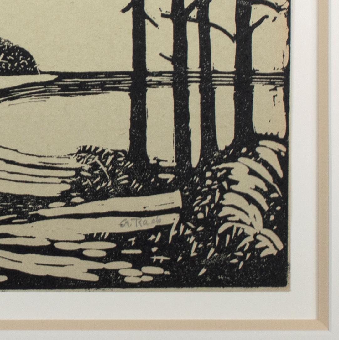 'The Pines' & 'Snow Fall' Landscape Linoleum Block Print signed by George Raab 4