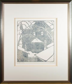 Vintage 'The Pines' & 'Snow Fall' Landscape Linoleum Block Print signed by George Raab