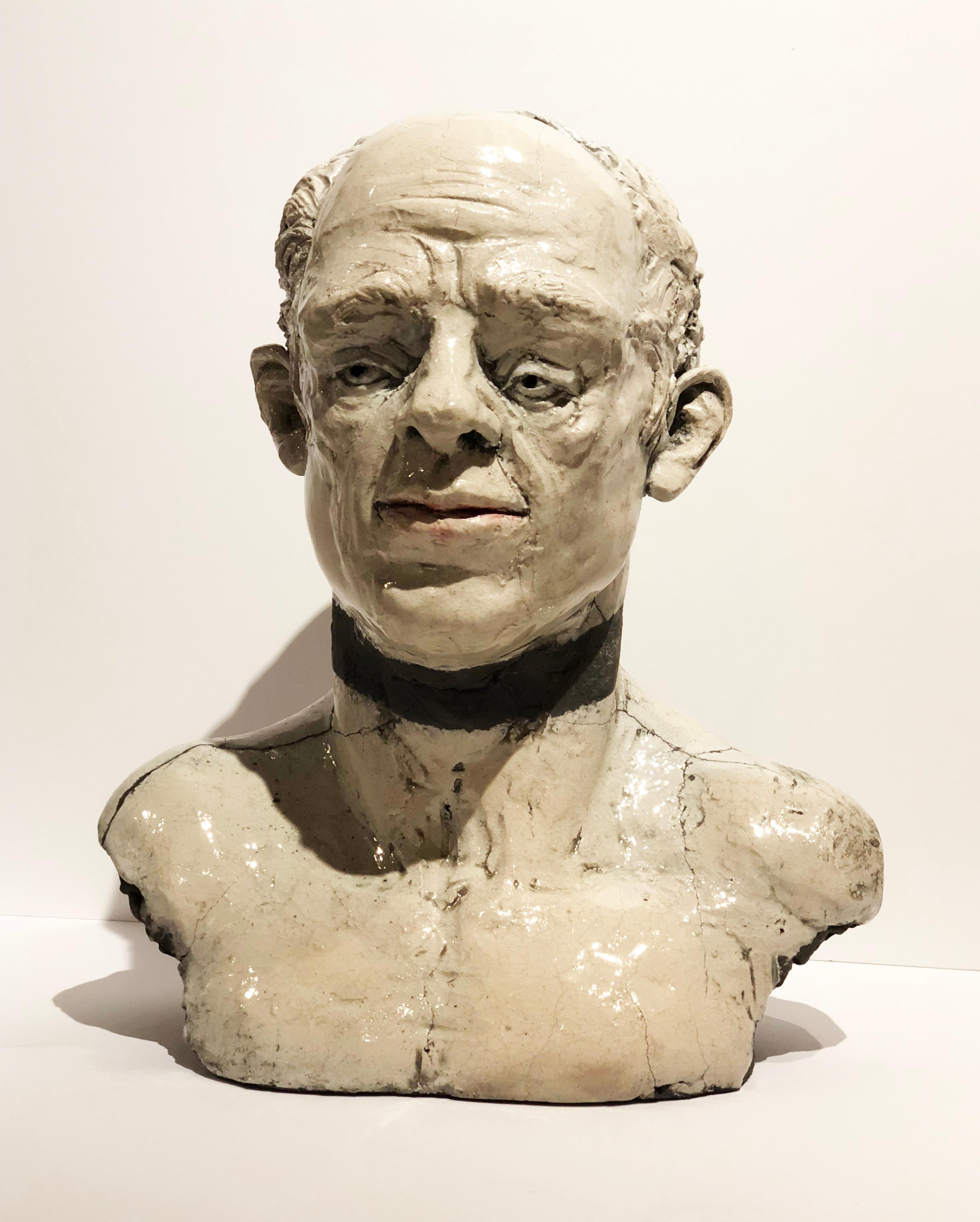 Buste de tête masculine moderne en céramique blanche cuite au raku par Pavel Amromin en vente 3