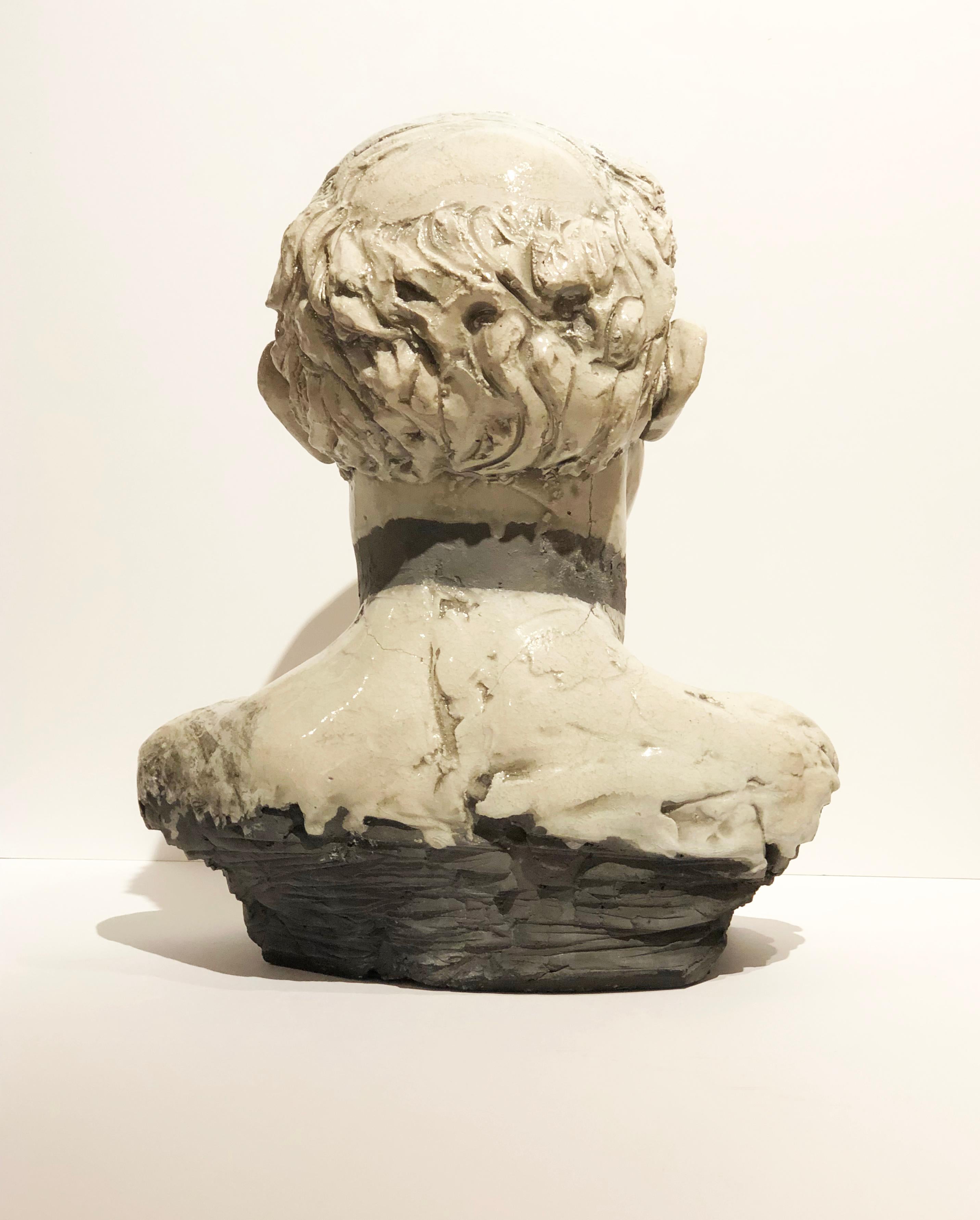 Buste de tête masculine moderne en céramique blanche cuite au raku par Pavel Amromin en vente 4