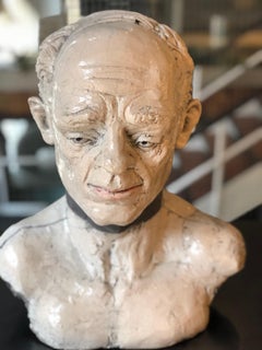 George, Raku Fired Modern White Ceramic Bust of Male Head by Pavel Amromin