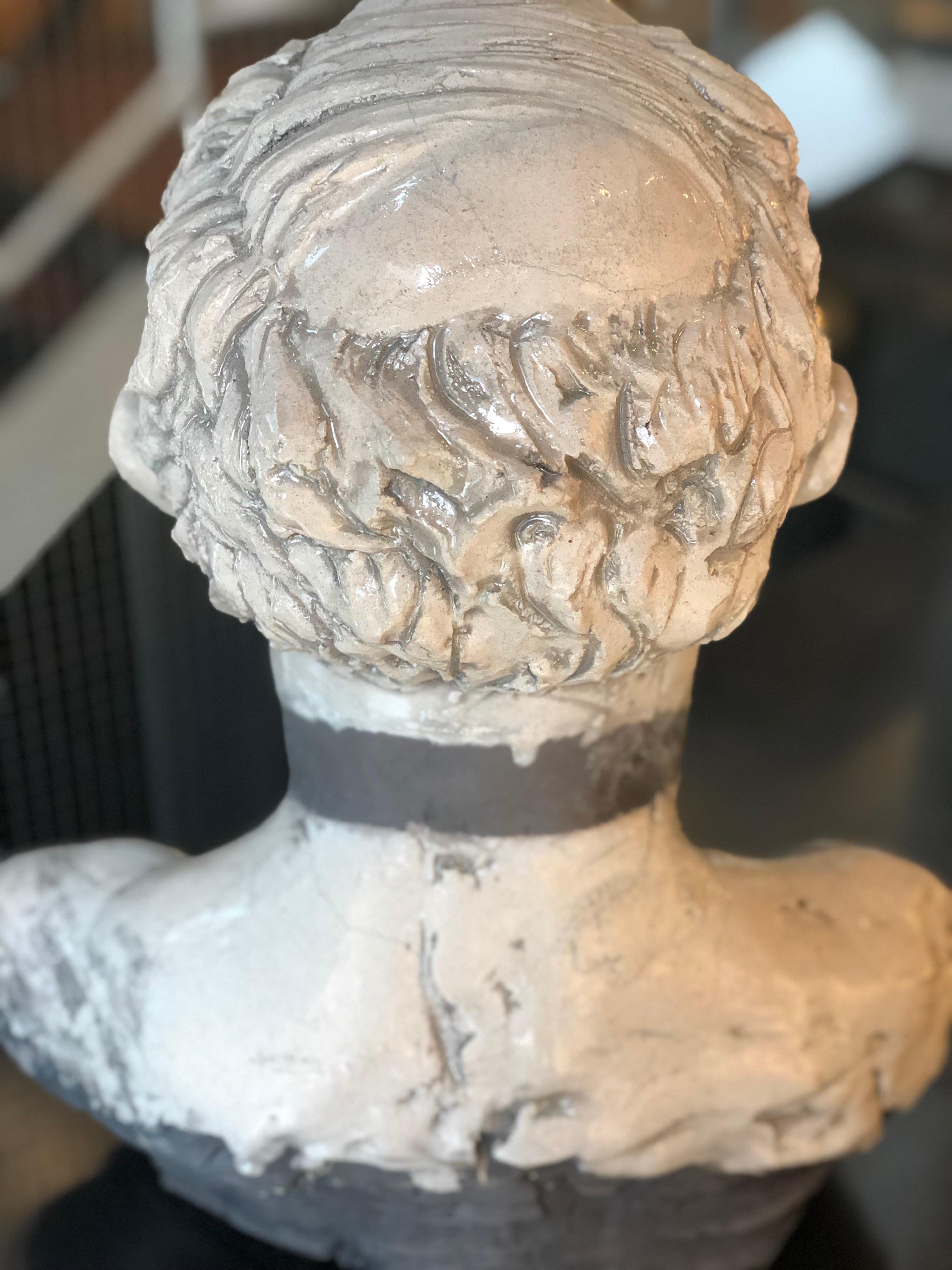 Classical Roman George, Raku Fired Modern White Ceramic Bust of Male Head by Pavel Amromin For Sale