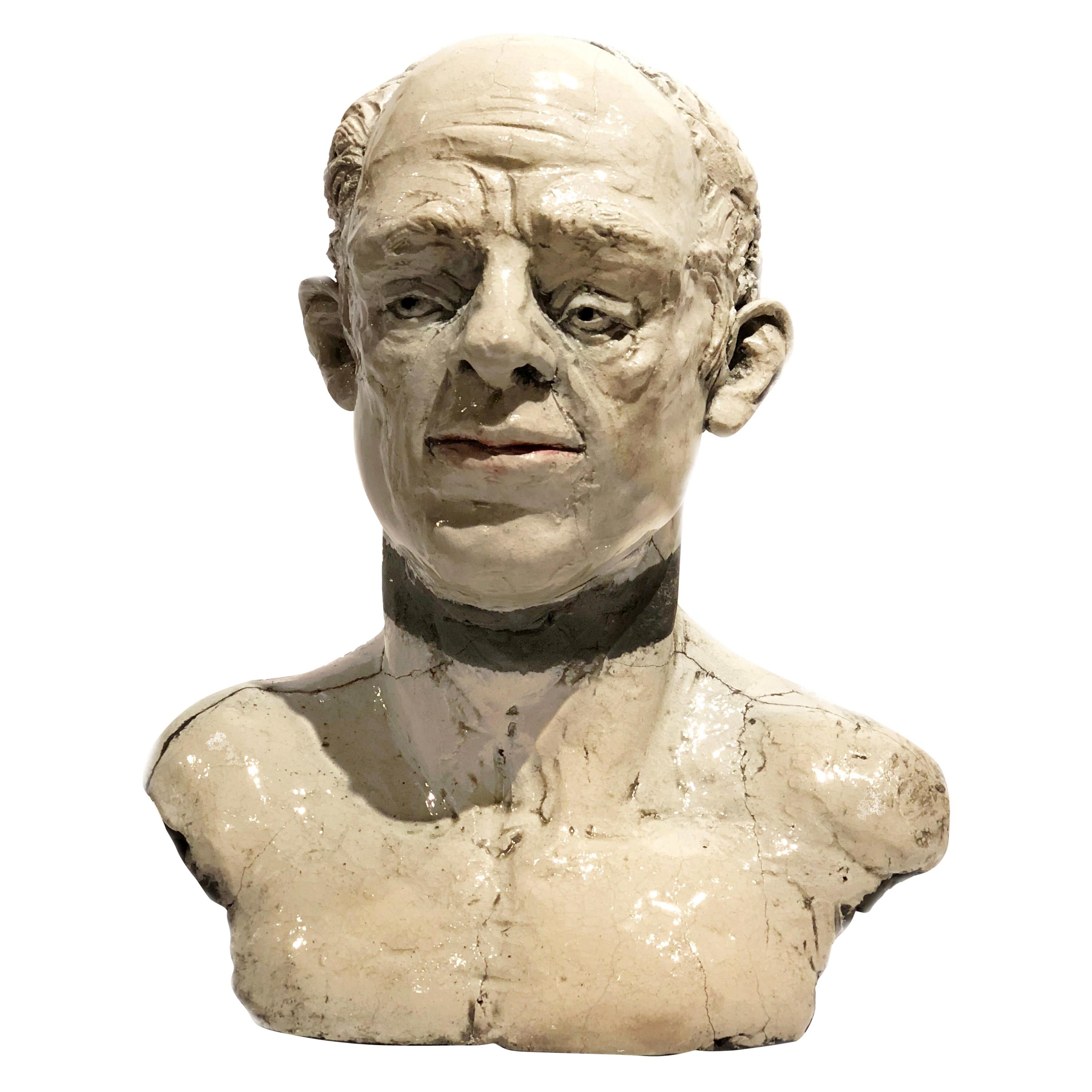 George, Busto di testa maschile in ceramica bianca moderna cotta al raku di Pavel Amromin in vendita