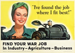 Original Vintage-Poster Find Your War Job Industrie Landwirtschaft WWII Heimatfront, Original