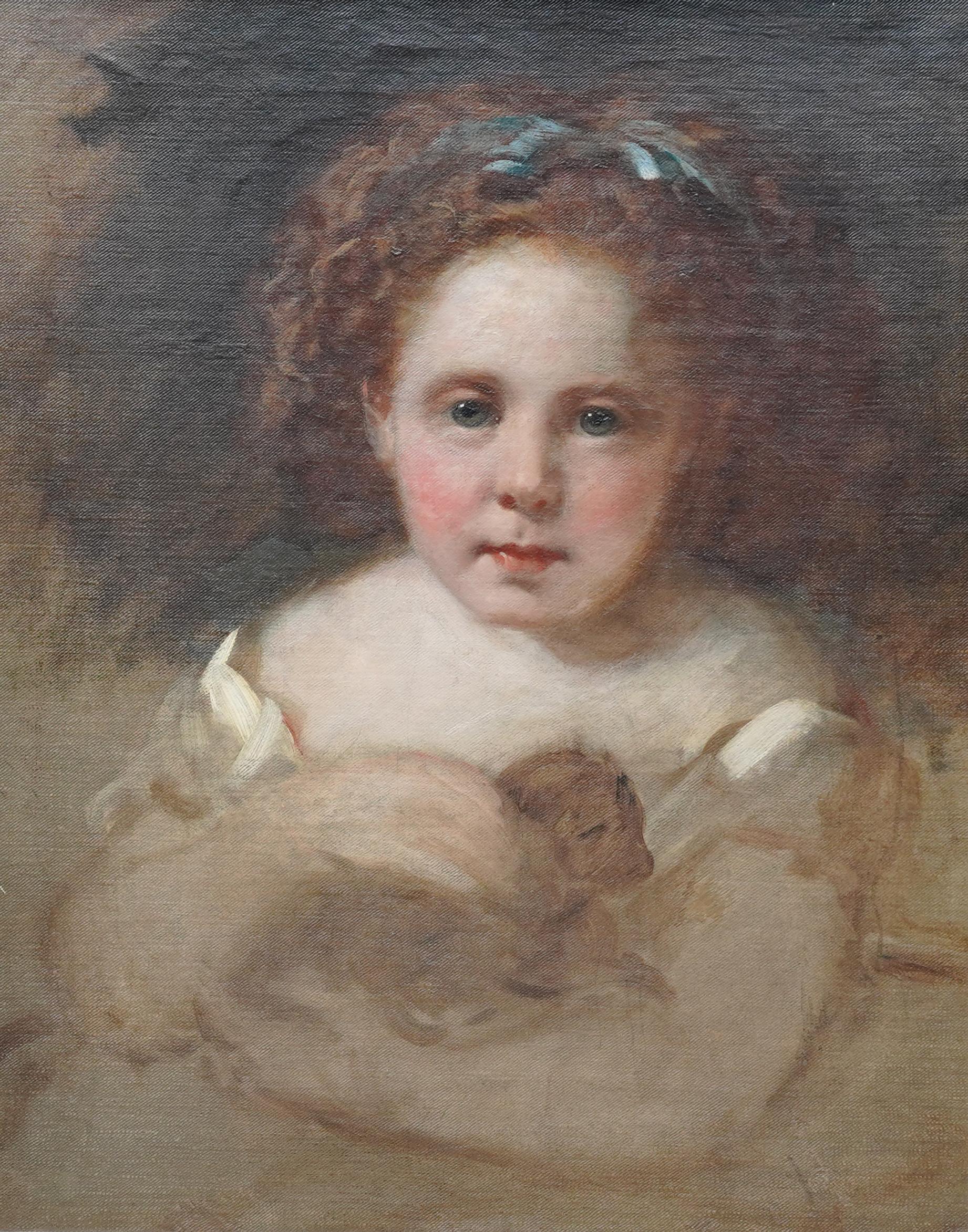 Porträt eines Mädchens mit Mohnblumen – britisches viktorianisches Porträt-Ölgemälde, Hundekunst im Angebot 6