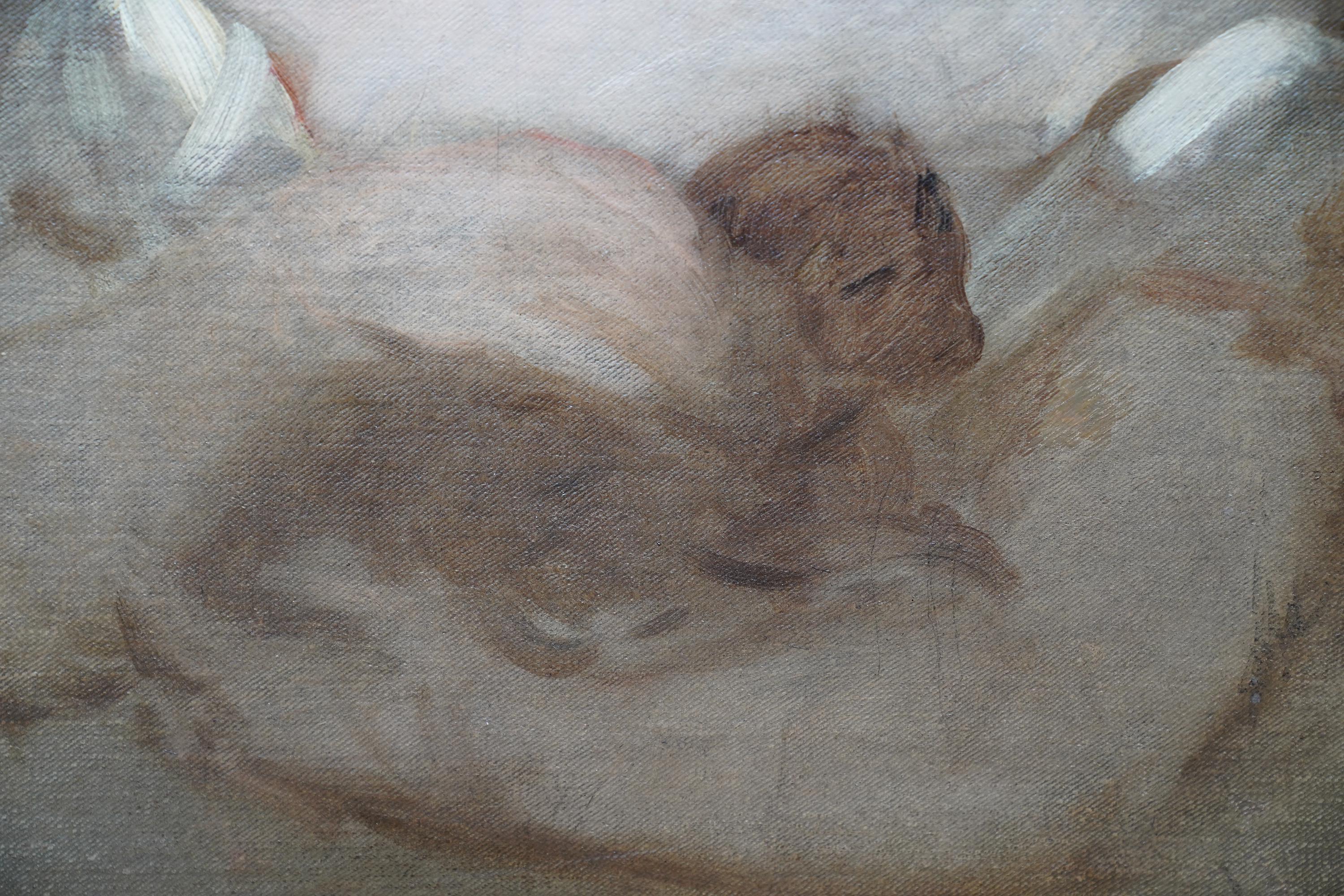 Porträt eines Mädchens mit Mohnblumen – britisches viktorianisches Porträt-Ölgemälde, Hundekunst im Angebot 4