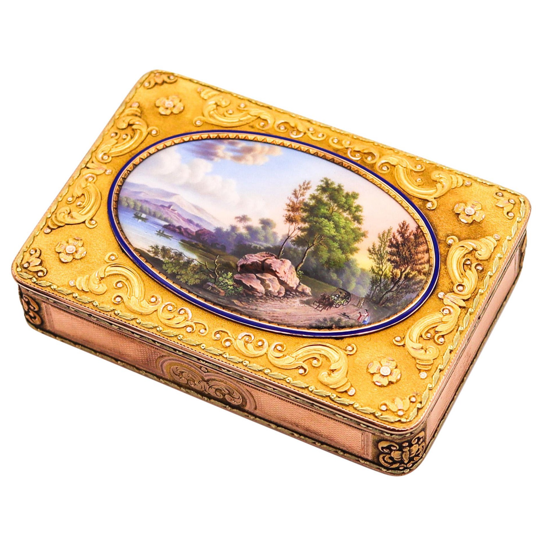 George Rémond 
Co 1810 Enameled Snuff-Box In 18Kt Gold With Painted Landscape