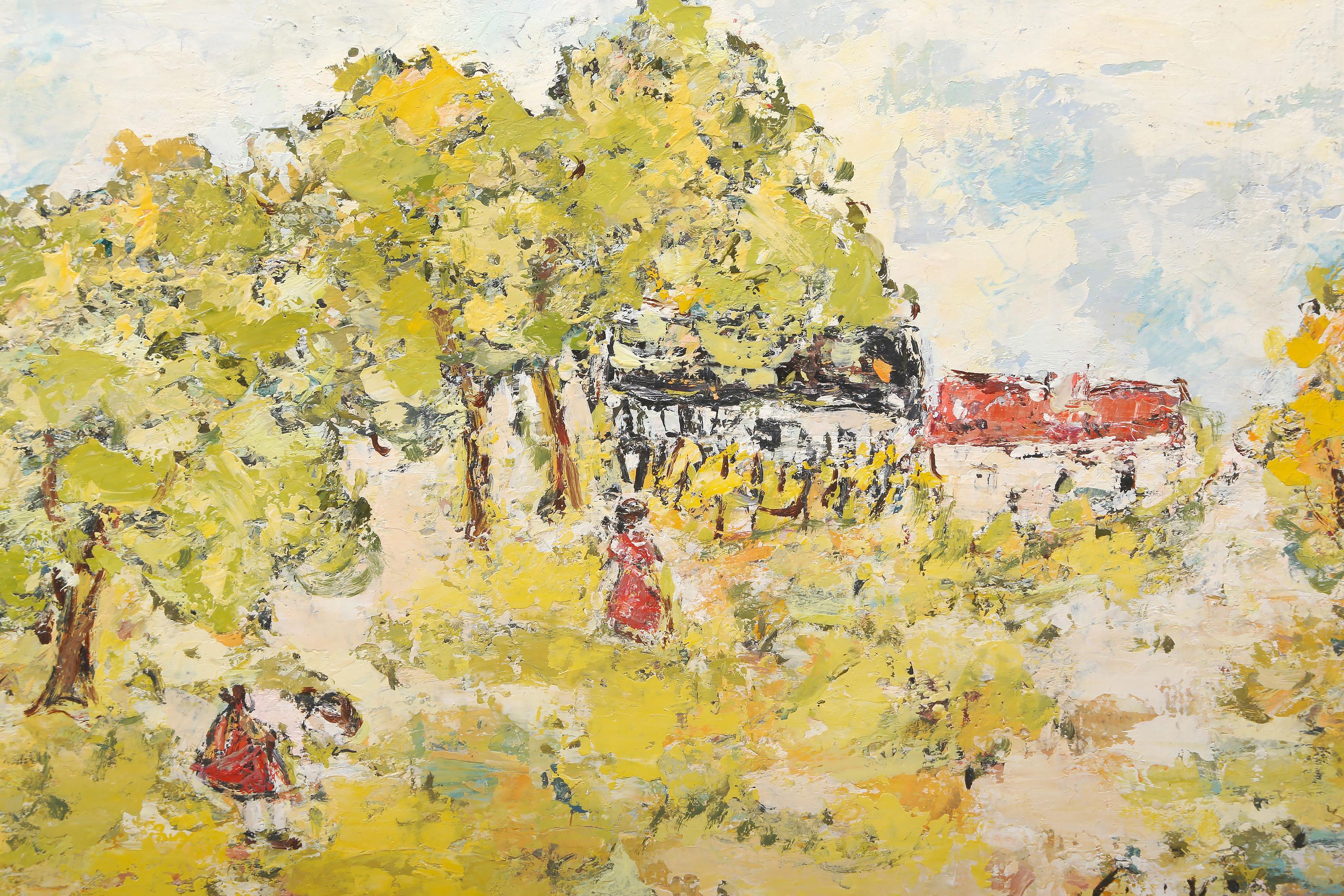 Cottage on the Hill, Impressionist Oil Painting by George René Sinicki For Sale 1