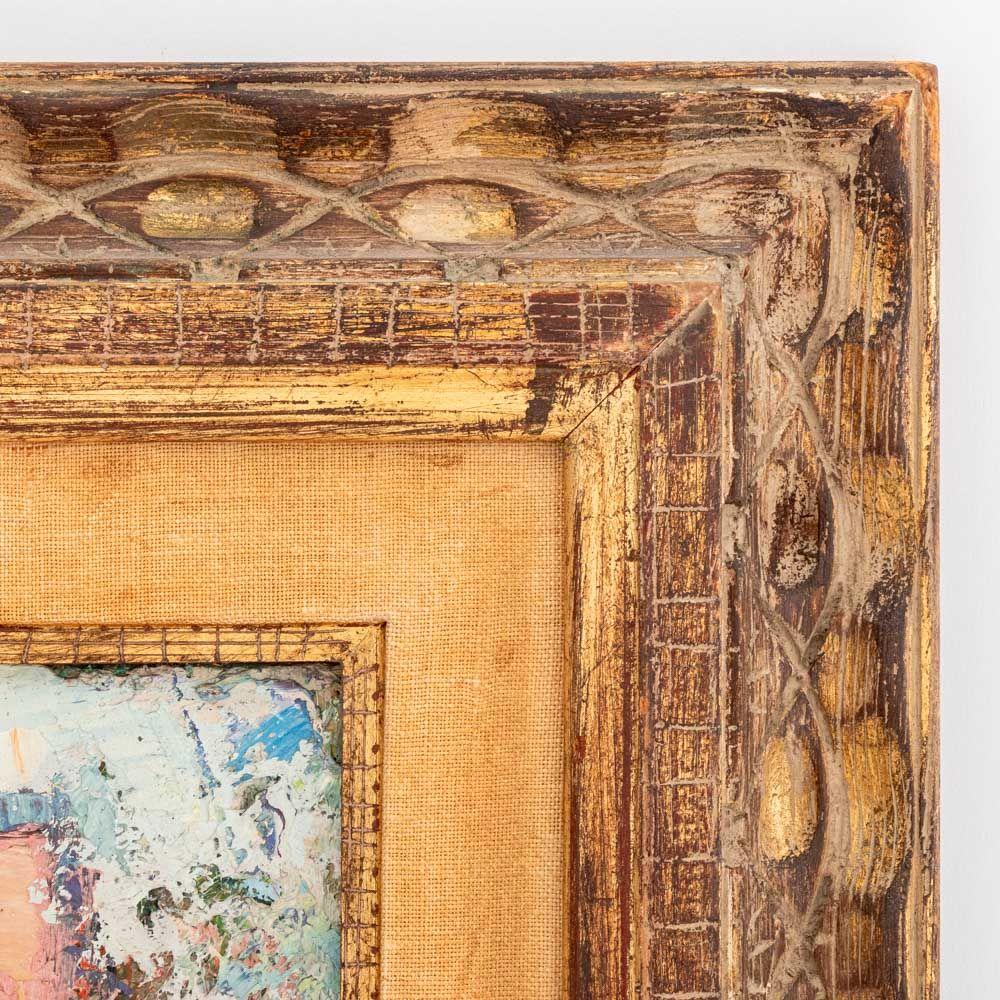 George Rene Sinicki (russo/francese, nato nel 1910), Scena di interno con figure sedute, olio su tela, firmato in basso a destra, cornice in legno dorato. Immagine: 14,75