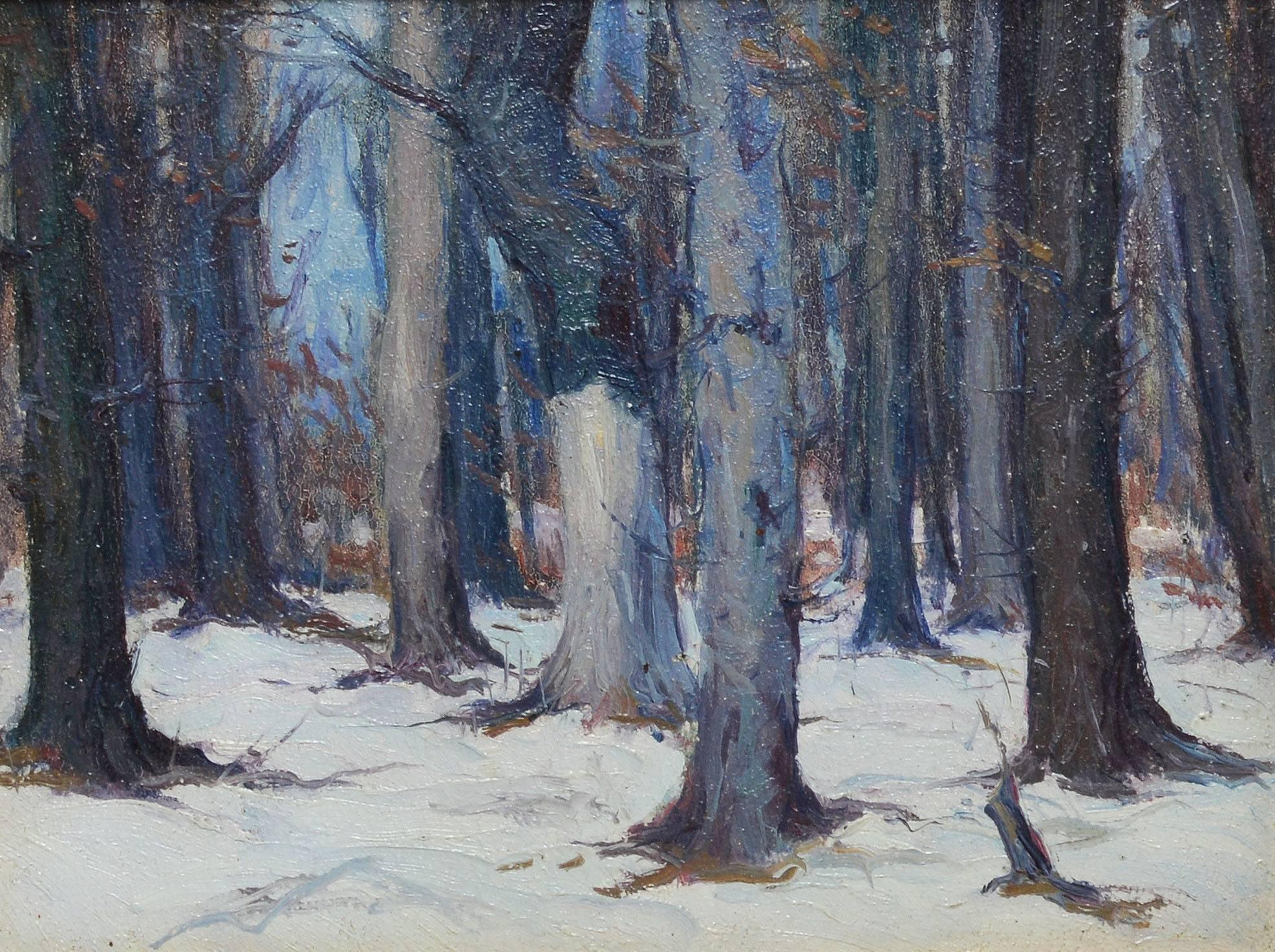 19th Century American Impressionist Winter Forest View by George Renouard 1