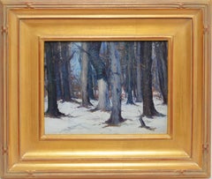 19th Century American Impressionist Winter Forest View by George Renouard