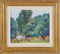 Antique American Impressionist Framed Landscape Long Island Park Oil Painting