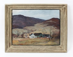 Antiguo cuadro al óleo impresionista americano Panorámica del valle del río Nueva York