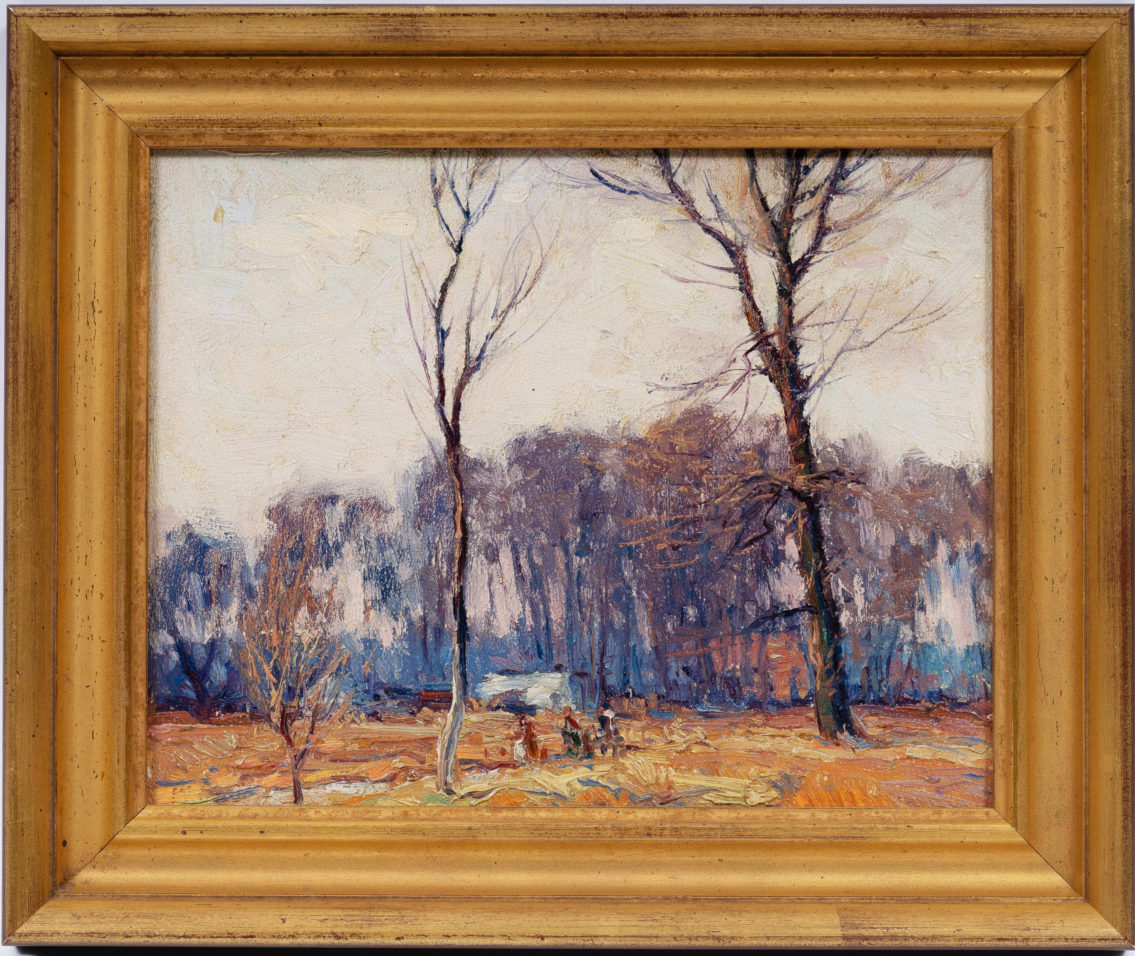 Ancienne peinture à l'huile impressionniste américaine, paysage de l'Upstate New York, encadrée - Painting de George Renouard