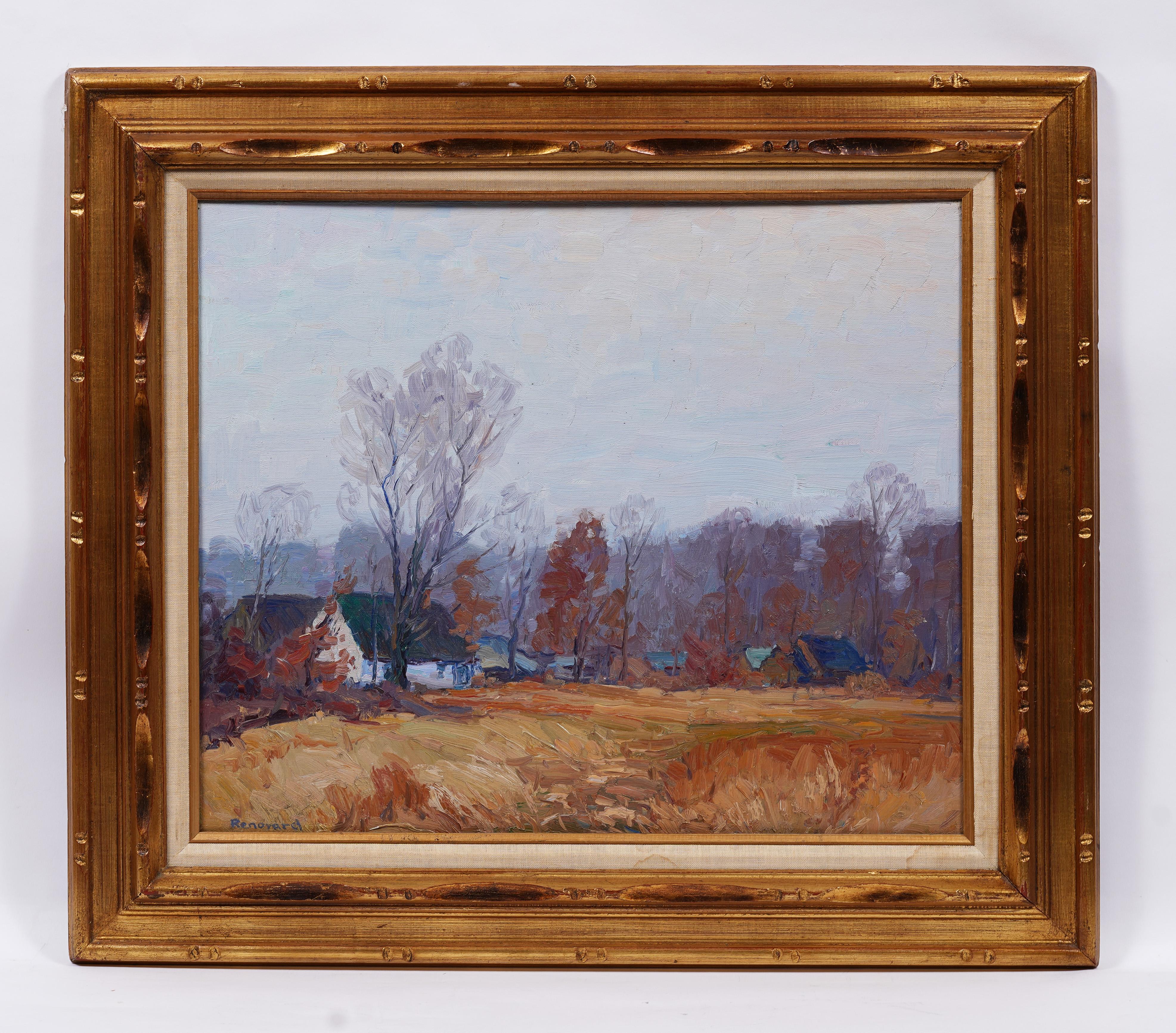 Antique American Impressionist Upstate New York Landscape Framed Oil Painting For Sale 1