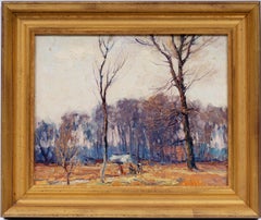 Ancienne peinture à l'huile impressionniste américaine, paysage de l'Upstate New York, encadrée