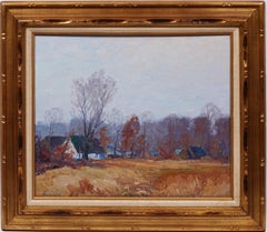 Ancienne peinture à l'huile impressionniste américaine, paysage de l'Upstate New York, encadrée