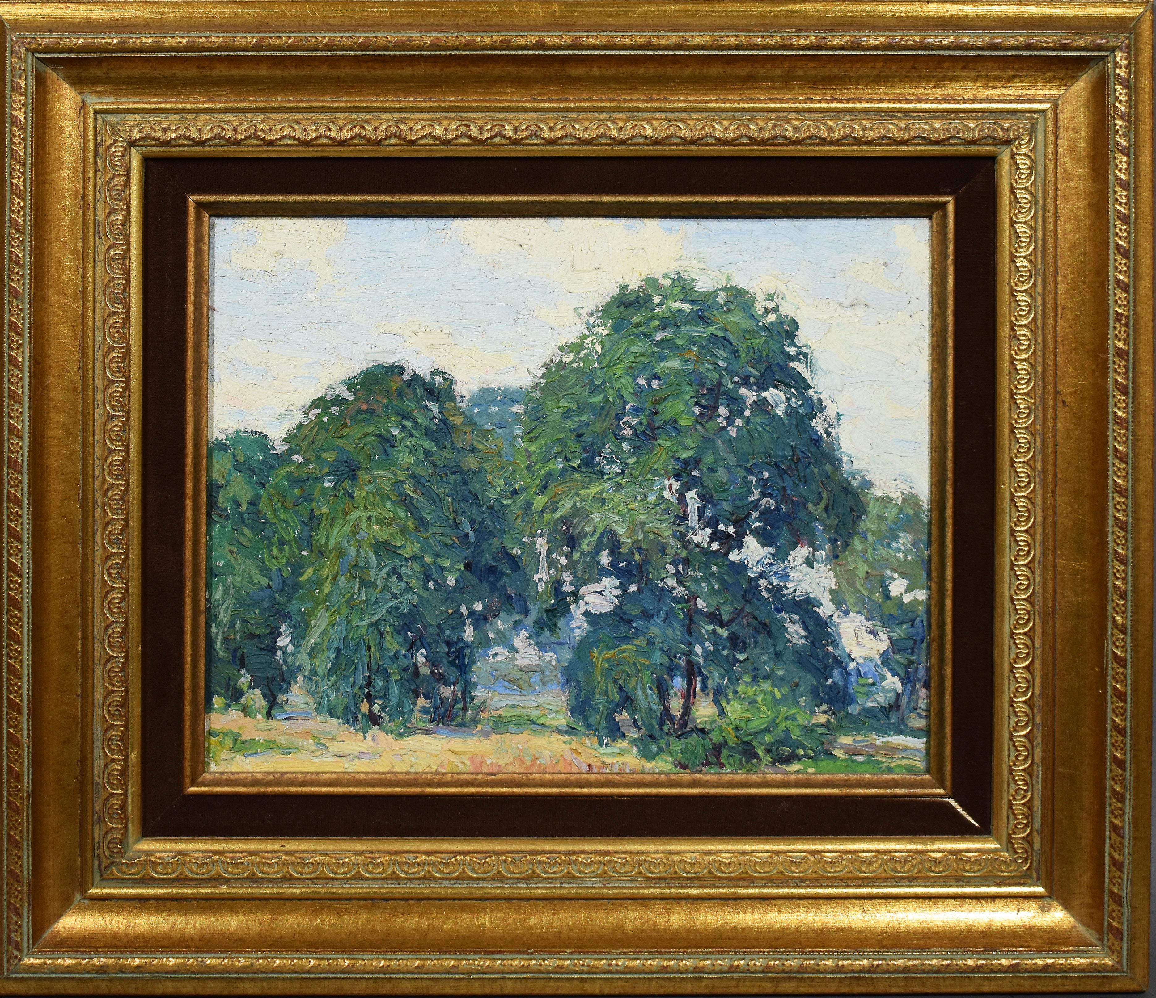 George Renouard Landscape Painting - Antique American Plein Aire Impressionist Summer Landscape New York Oil Painting