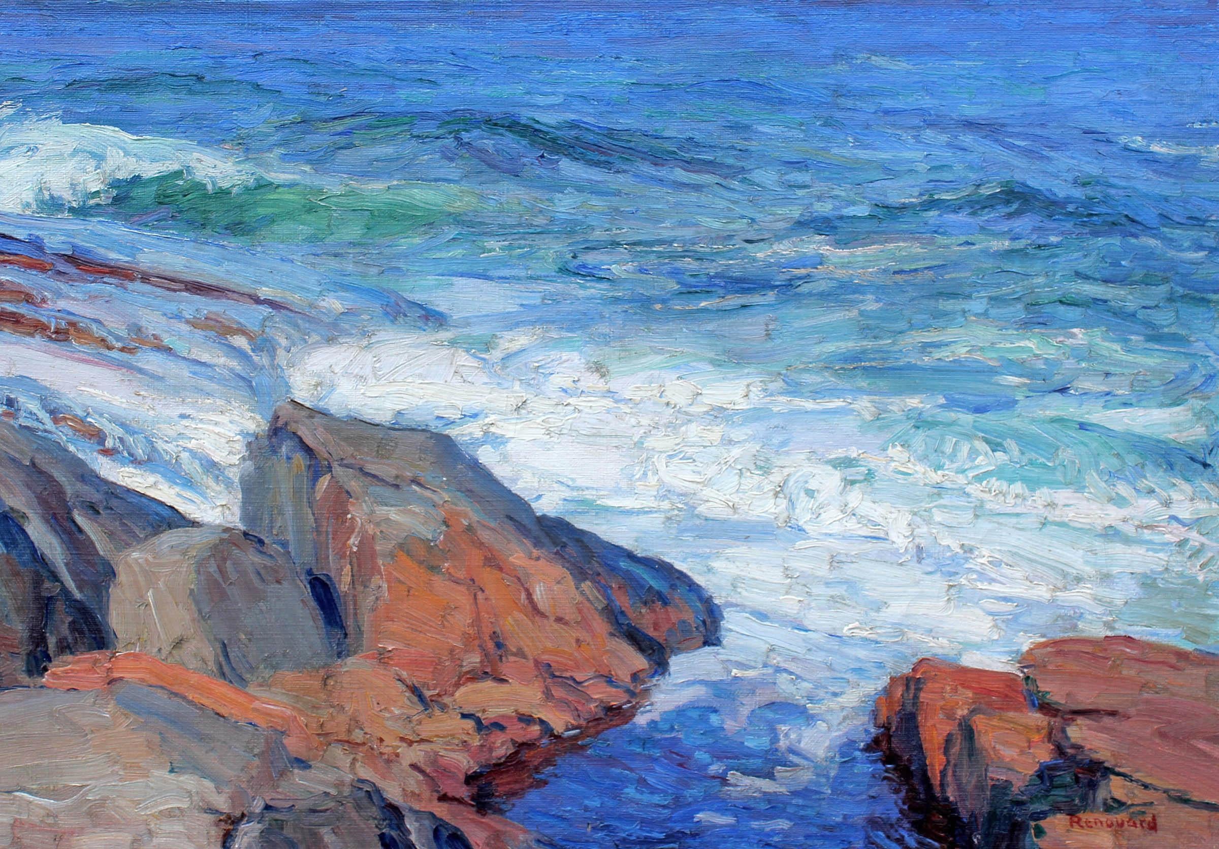Impressionist American seascape, oil painting by George Renouard. Inscribed on reverse 