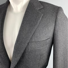 GEORGE REPINEC 36 Black & Grey Herringbone Wool Notch Lapel Sport Coat