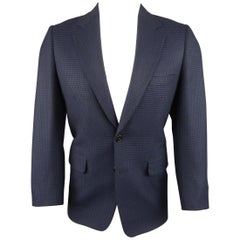 GEORGE REPINEC 36 Blue & Black Houndstooth Wool Notch Lapel Sport Coat