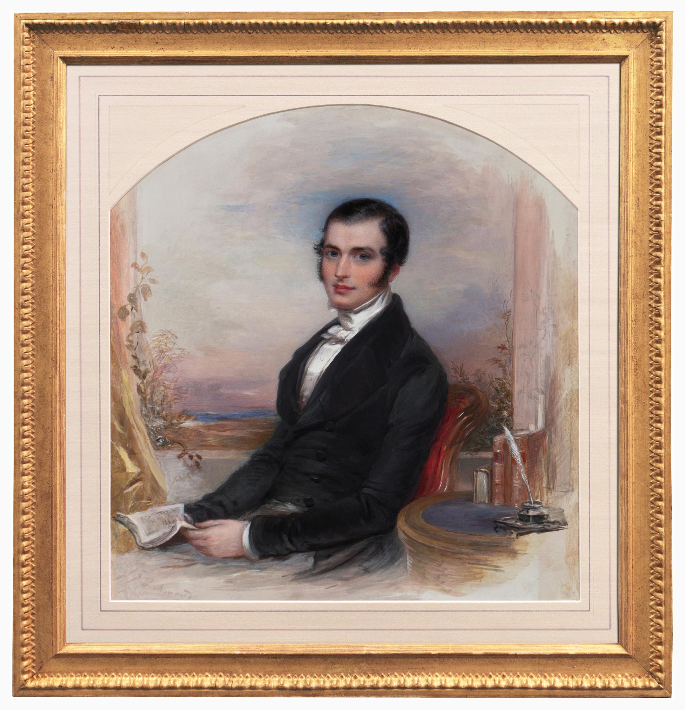 George Richmond Figurative Painting - 'Portrait of a Gentleman Reading', Regency Dandy, William Blake, Royal Academy