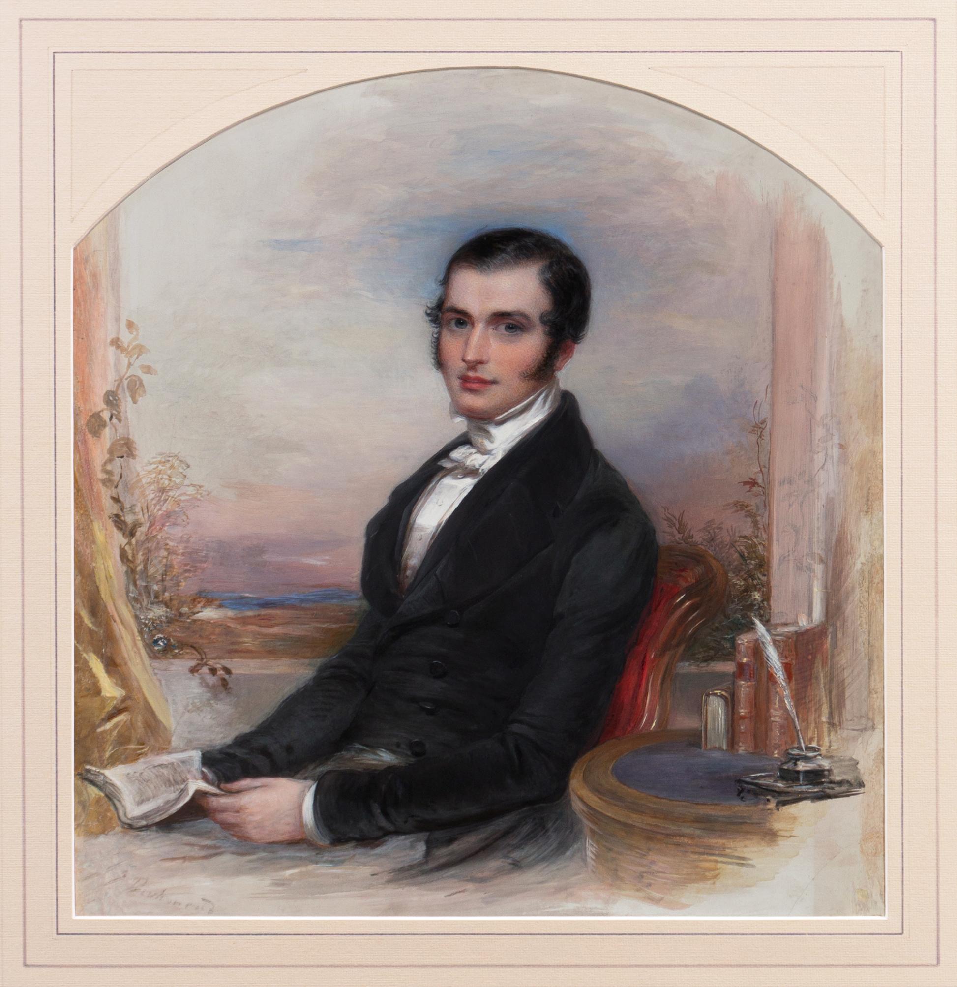 'Portrait of a Gentleman Seated and Reading', Regency, Early Victorian Dandy - Painting by George Richmond