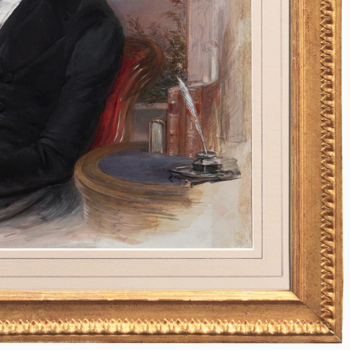 „Porträt eines sitzenden Gentleman und Lesens“, Regency, frühviktorianisches Dandy (Realismus), Painting, von George Richmond