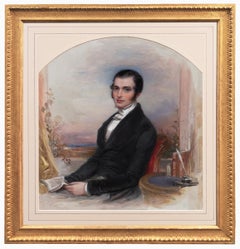 Antique 'Portrait of a Gentleman Seated and Reading', Regency, Early Victorian Dandy