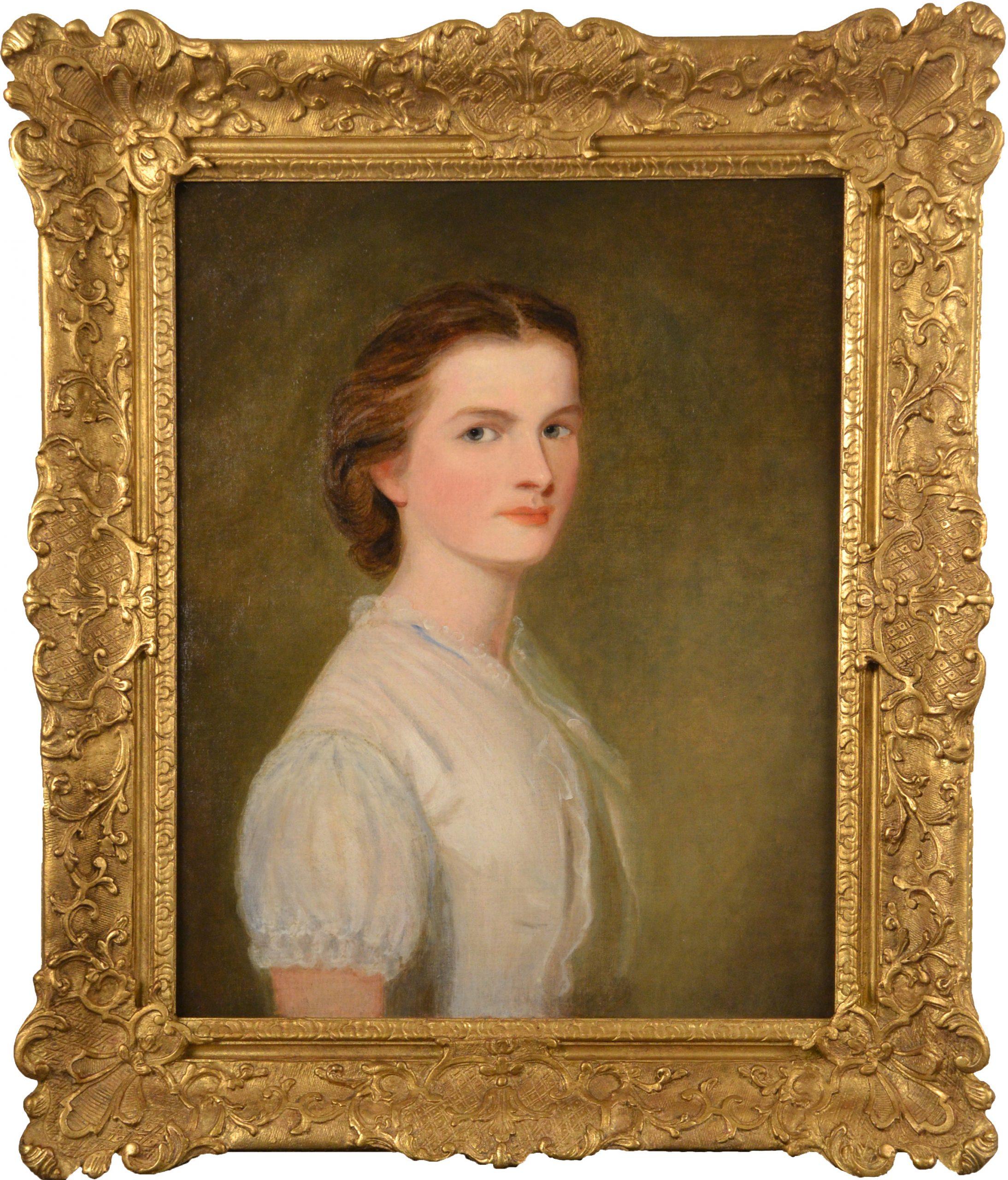 George Richmond Portrait Painting - Portrait of a Young Woman in White Blouse