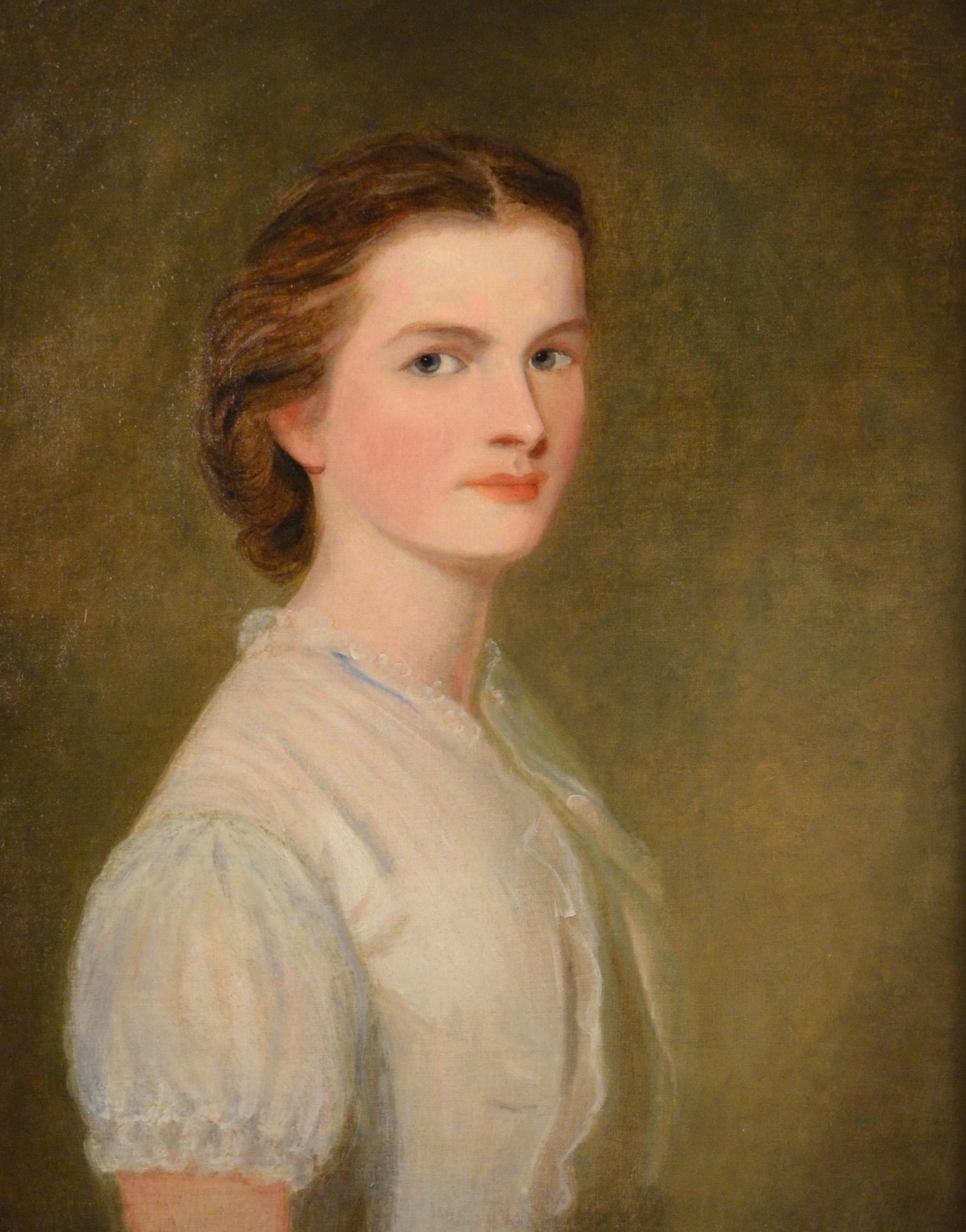 Portrait of a Young Woman in White Blouse - Painting by George Richmond