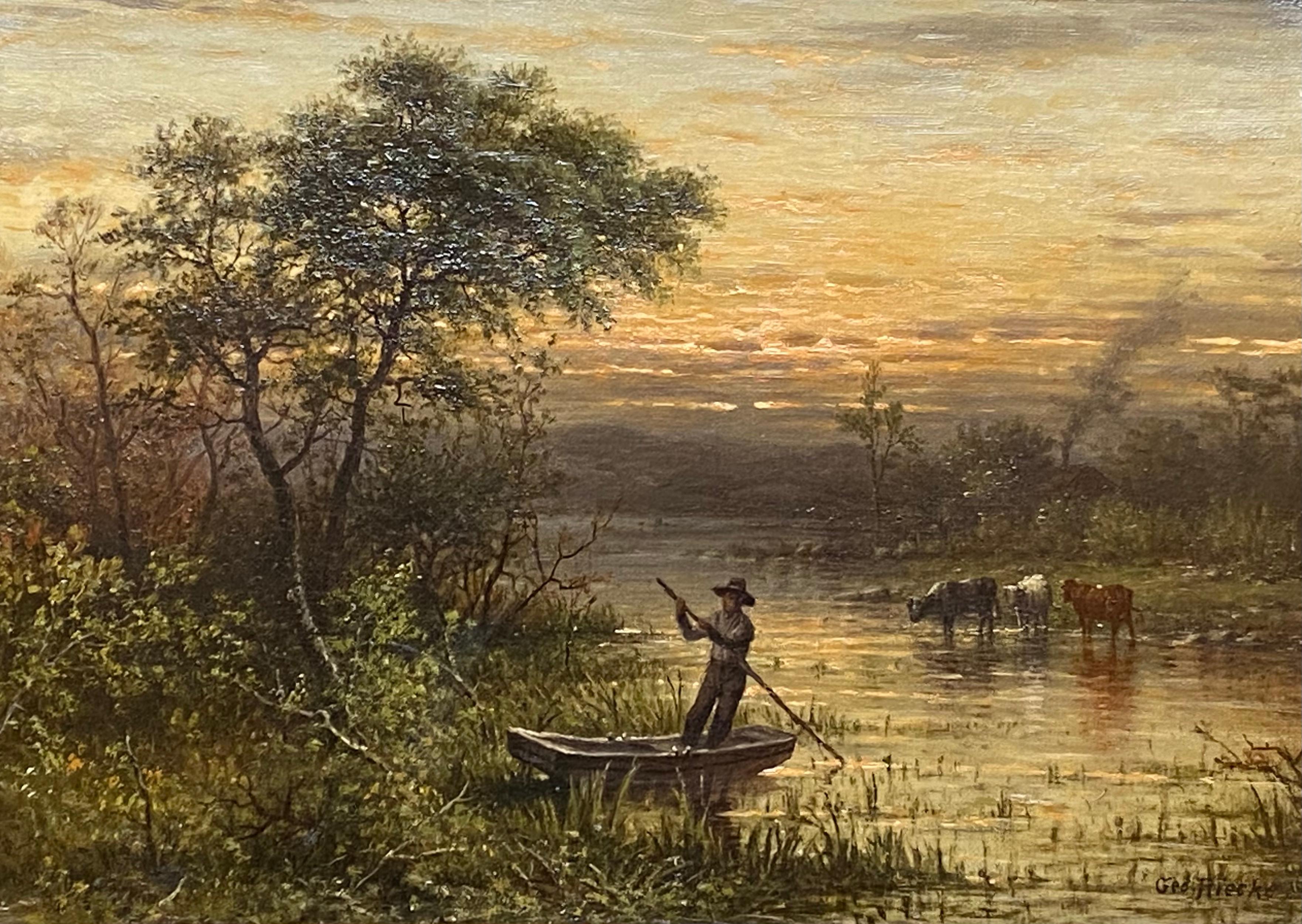 “Sunset on the River” - Painting by George Riecke