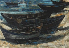 George Rival  - French School 1958 Oil, Beached Fishing Boats