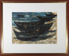 George Rival  - French School 1958 Oil, Beached Fishing Boats