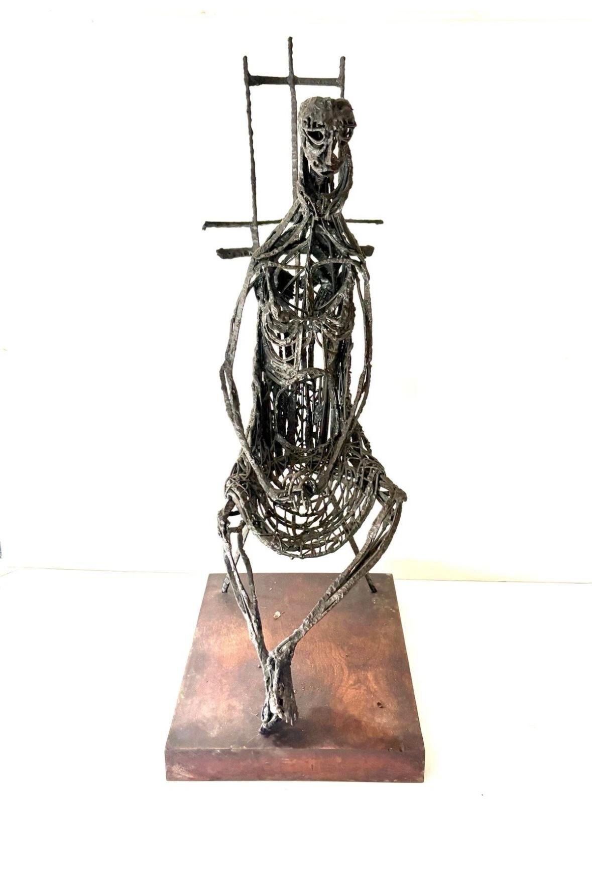 George Roberts Figurative Sculpture - “ seated Lady Giocometti style Bronze”