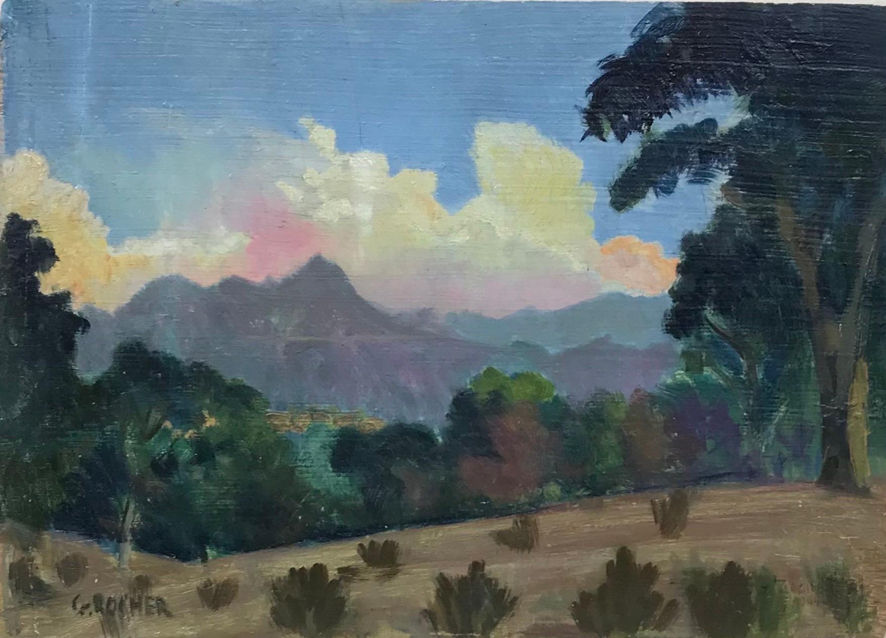 George Rocher Figurative Painting - 1930's French Provencal Signed Oil Fauvist Colors Beautiful Sky