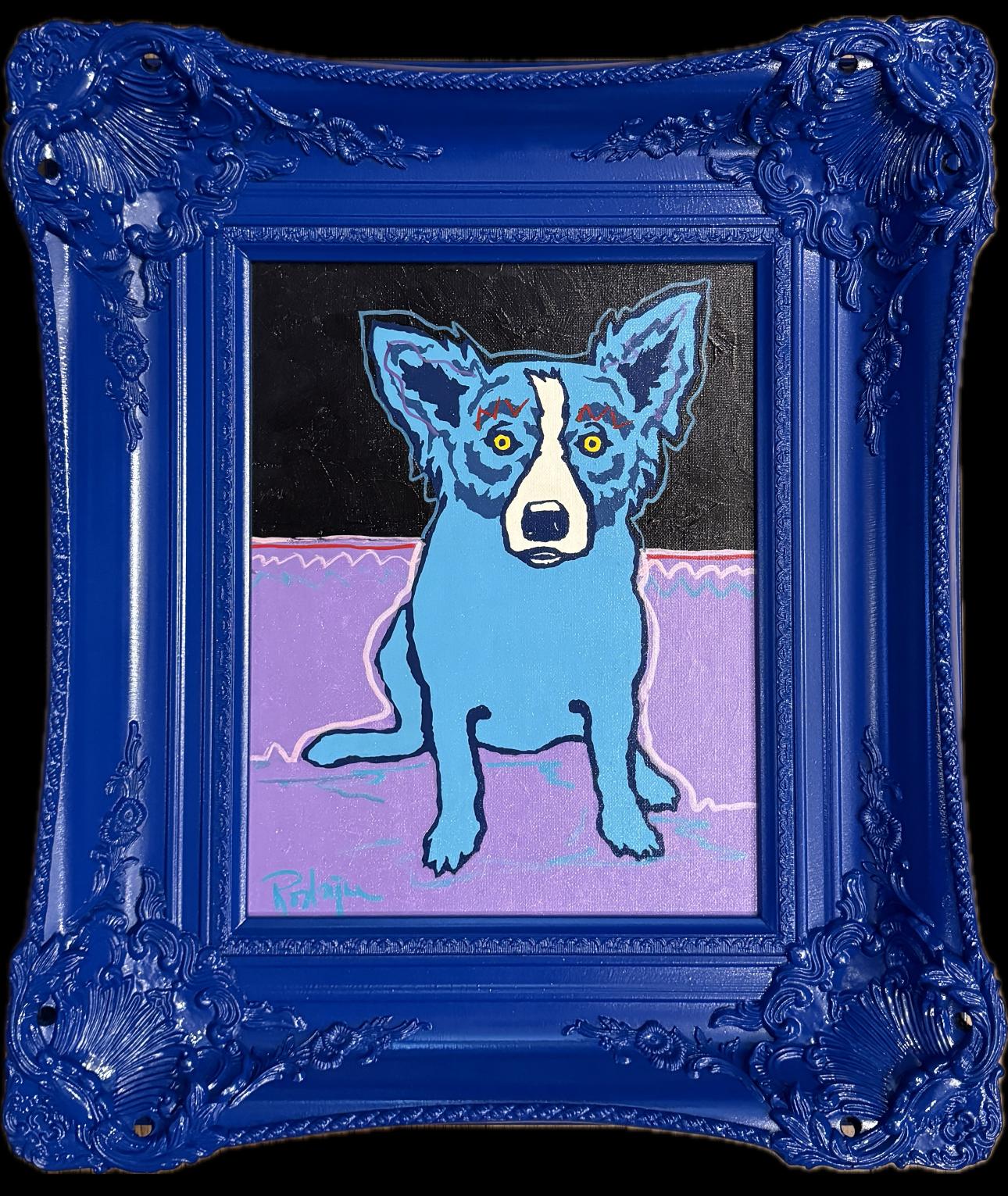 An absolutely incredible mixed media original on canvas board by George Rodrigue from the prime of his career. This piece features a hand pulled silkscreen of the Blue Dog by the hand of the artist, with heavy painting and additions to the Blue Dog.
