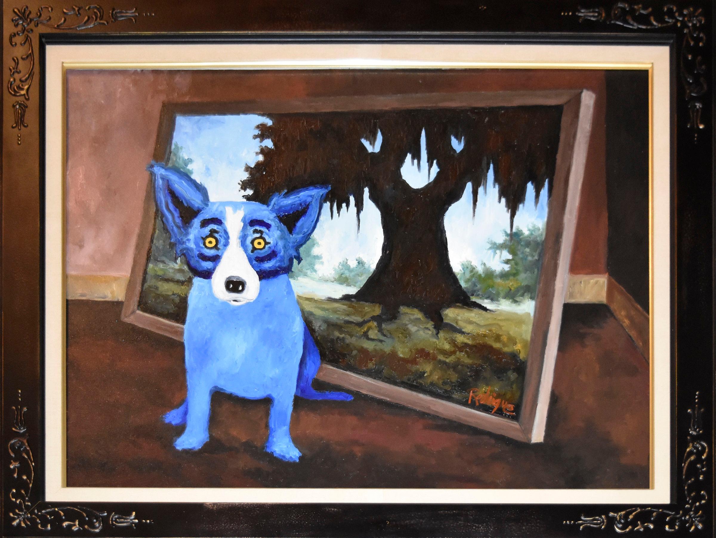George Rodrigue Animal Painting - Blue Dog "I Remember This" Original Oil on Canvas