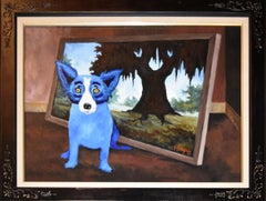 Blauer Hund "I Remember This" Original Öl auf Leinwand