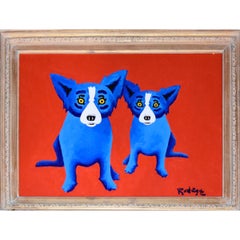 Œuvre d'art originale encadrée avec chien bleu « Original - Hot Days Ahead » signée