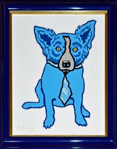 Blauer Hund „Original ohne Titel MM I“  Siebdruck und Öl auf Leinwand