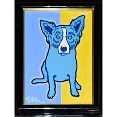 Vintage Blue Dog "Original - Untitled - MM III" Tribute to Ukraine On Canvas Board