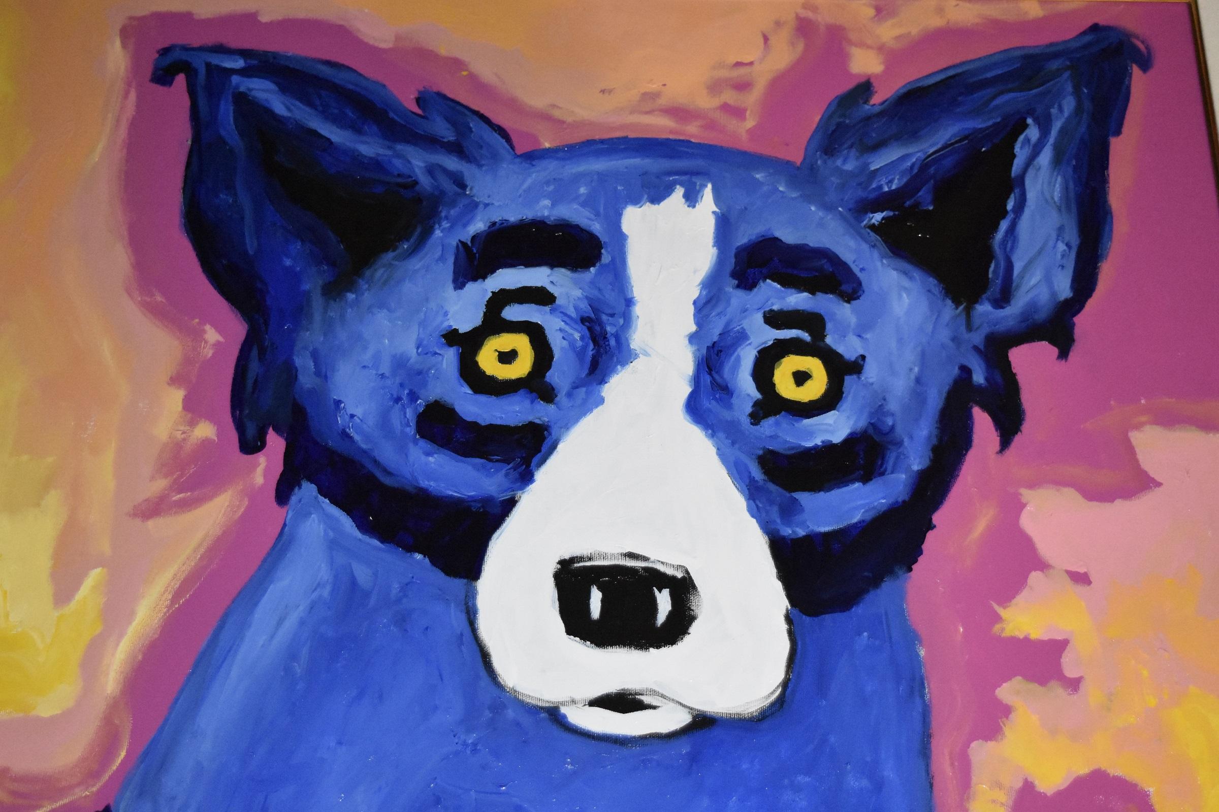 Original - Chien Bleu - Huile et acrylique sur toile - Chien Bleu - Pop Art Painting par George Rodrigue
