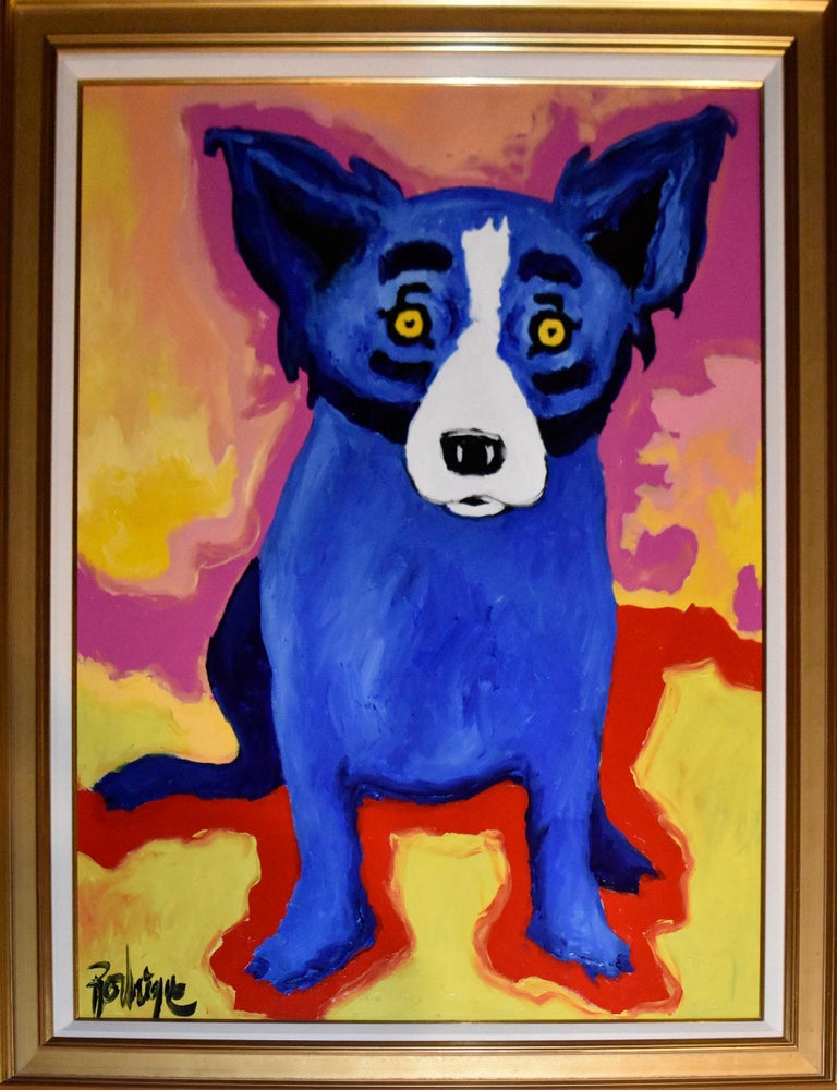 George Rodrigue Original Chien Bleu Signed Oil And Acrylic