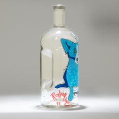 Peinture originale « Blue Dog » de George Rodrigue sur une bouteille de vodka Absolut signée