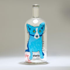 Peinture originale « Blue Dog » de George Rodrigue sur une bouteille de vodka Absolut signée