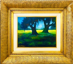 Landschaft aus Louisiana mit zwei Eichenholzbäumen 
