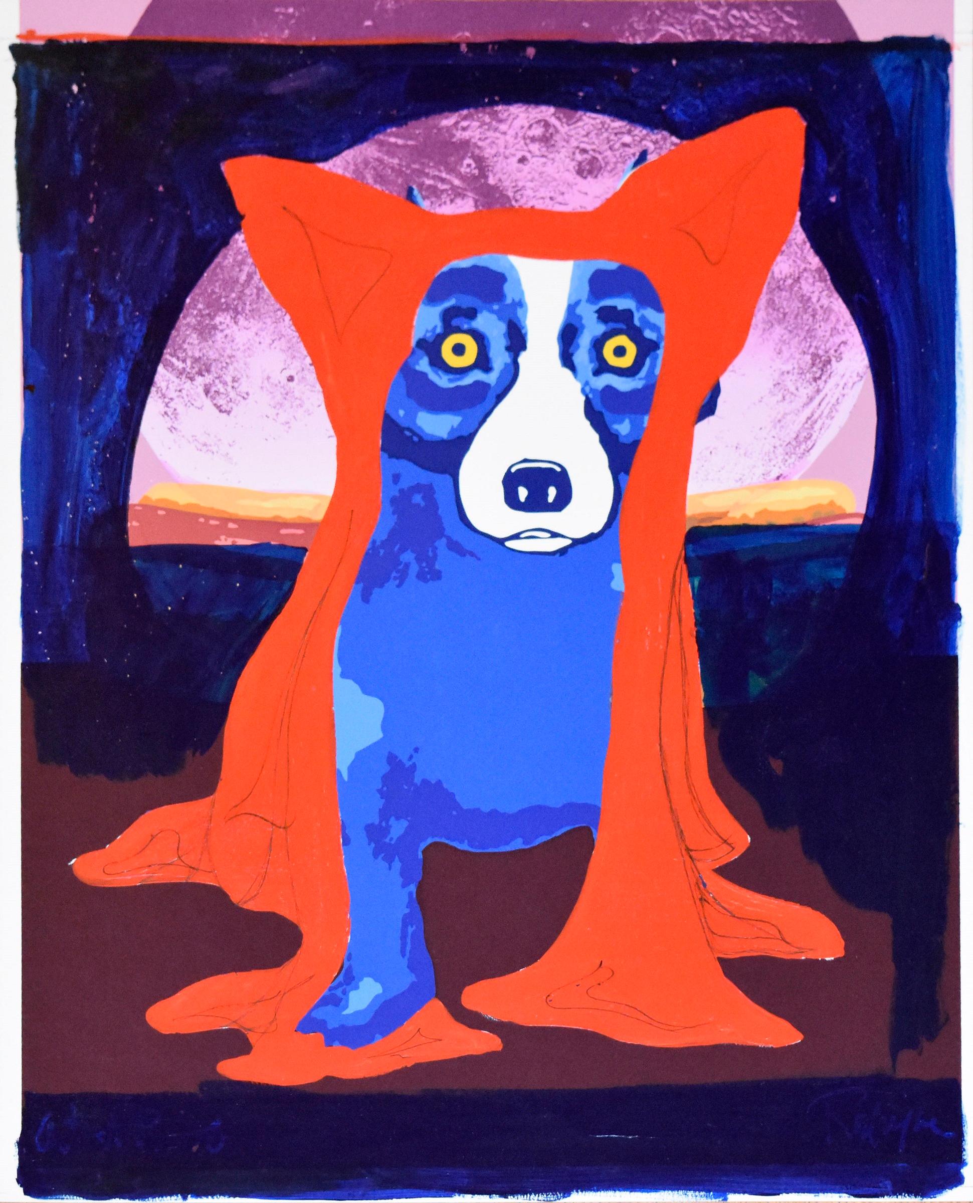 Original - Fire Wall - Signed Acrylic on Canvas - Blue Dog - Pop Art Painting by George Rodrigue