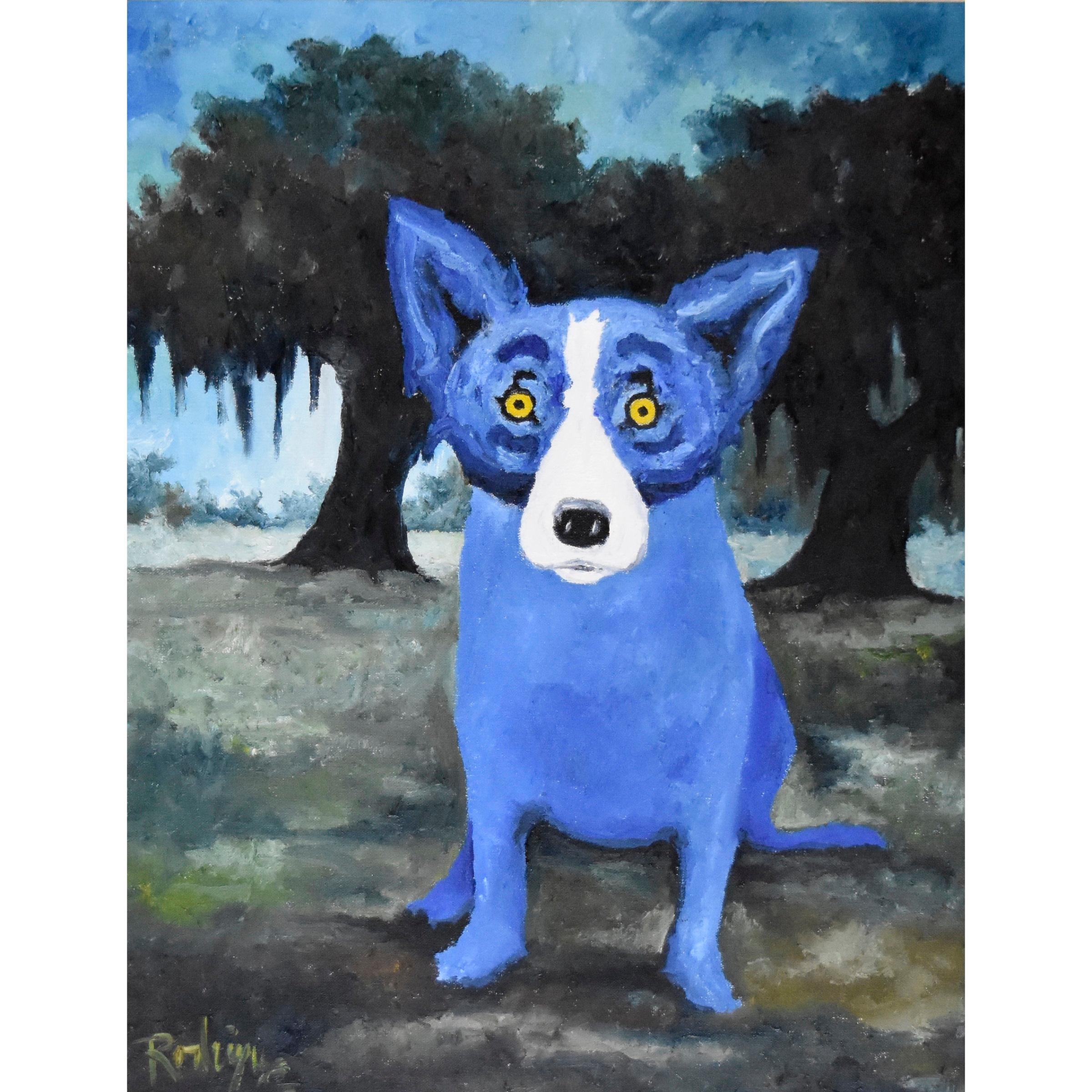 George Rodrigue Animal Painting - Original "Looking for Pirogue" Oil on Canvas